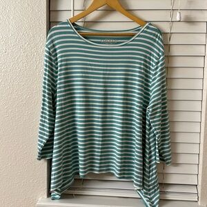 Orvis Green and Cream 3/4 Sleeve Top